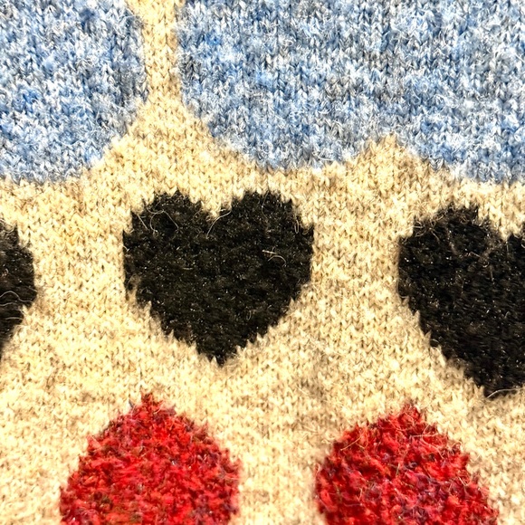 Anthropologie Free The Roses Cropped Cardigan Sweater Red Blue Hearts M - Picture 7 of 9